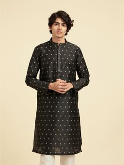 Diwas by Manyavar - Men Black Art Silk Jacquard Woven Kurta