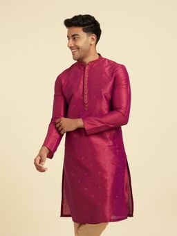 Diwas by Manyavar - Men Pink Art Silk Sequin Work Thread Embroidery Kurta