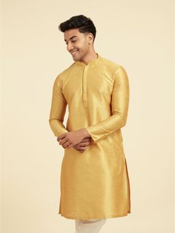 Diwas by Manyavar - Men Yellow Art Silk Sequin Work Thread Embroidery Kurta