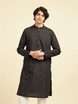 Diwas by Manyavar - Men Black Cotton Blend Striped Kurta