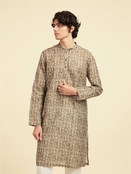 Diwas by Manyavar - Men Green Cotton Blend Printed Kurta