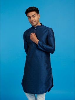 Diwas by Manyavar - Men Blue Art Silk Jacquard Woven Kurta