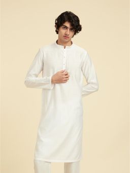 Diwas by Manyavar - Men White Viscose Blend Solid Kurta