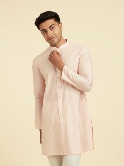 Diwas by Manyavar - Men Pink Viscose Blend Thread Embroidery Metallic/Gold Print Kurta