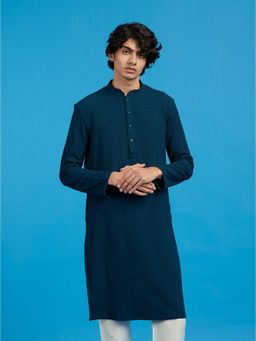 Diwas by Manyavar - Men Blue Spandex Embroidery Kurta