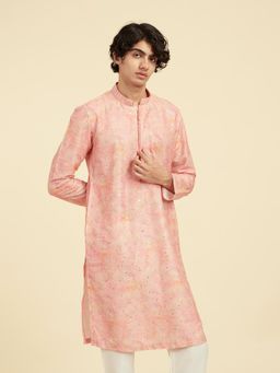 Diwas by Manyavar - Men Pink Art Silk Printed Embroidery Sequins Kurta