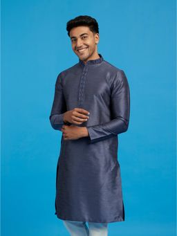 Diwas by Manyavar - Men Blue Art Silk Textured Kurta