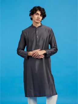 Diwas by Manyavar - Men Grey Viscose Blend Solid Kurta
