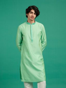 Diwas by Manyavar - Men Green Art Silk Textured Kurta