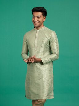 Diwas by Manyavar - Men Green Brocade Jacquard Woven Kurta