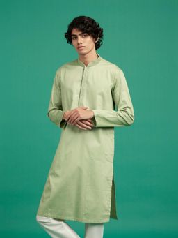 Diwas by Manyavar - Men Green Cotton Solid Kurta