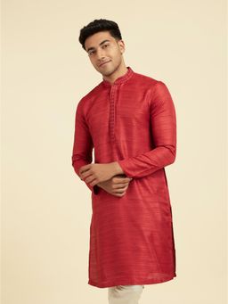 Diwas by Manyavar - Men Red Art Silk Textured Kurta