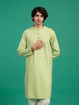 Diwas by Manyavar - Men Green Viscose Blend Solid Kurta