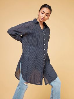 SAAKI - Echos Of Bliss Abstract Dark-Blue Stripe Shirt