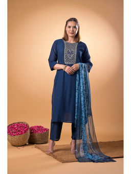 Mamicha - Midnight Vine Navy Blue Kurta With Pant And Dupatta
