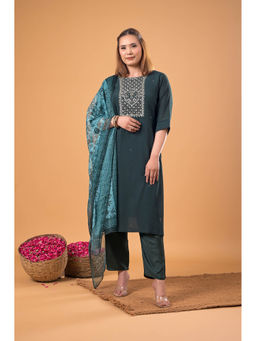 Mamicha - Forest Noor Teal Kurta With Pant And Dupatta