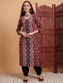 Sufiza Lifestyle - Women Hand Block Ajrak Printed Kurta - Maroon