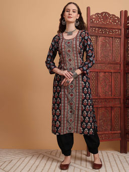 Sufiza Lifestyle - Women Hand Block Ajrak Printed Kurta - Black