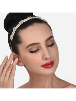 Zaveri Pearls - Green Stones Multistrand Pearls and Kundan Flowers Ethnic Head Chain