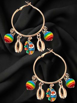OOMPH - Women Multi-Color Gold Tone Faux Shell Tassel Hoop Earrings