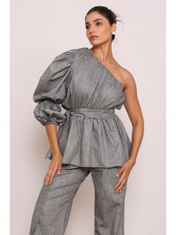 PR Label - Grey One Shoulder Top With Belt