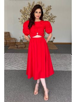 PR Label - Women Red Wooden Ring Dress