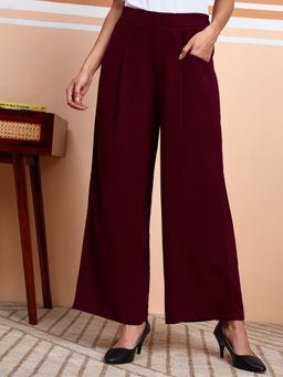 FITHUB - Maroon Women Relaxed Pleated Pant
