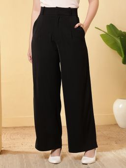 FITHUB - Black Women Pleated High Rise Parallel Trouser