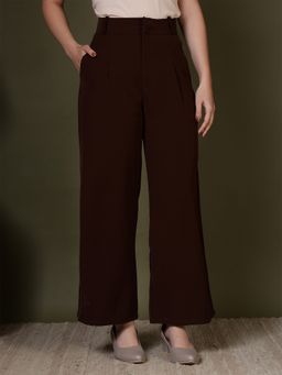 FITHUB - Brown Women Pleated High Rise Parallel Pant