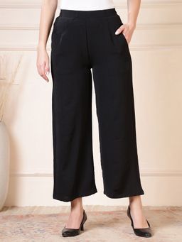 FITHUB - Black Women Comfortable Wide Leg Side Pockets Pant