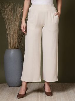 FITHUB - Cream Women Comfortable Wide Leg Side Pockets Trouser