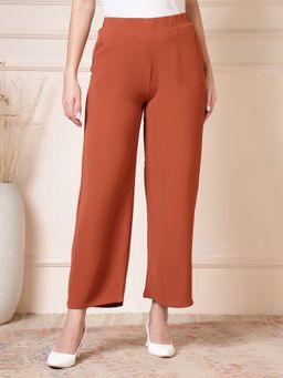 FITHUB - Rust Women Comfortable Wide Leg Side Pockets Pant