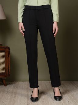 FITHUB - Black Women Mid Rise Straight Fit Formal Trouser