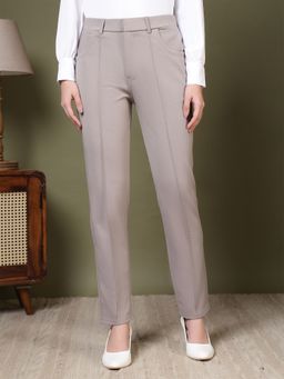 FITHUB - Silver Women Mid Rise Straight Fit Formal Trouser