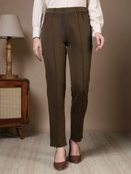 FITHUB - Olive Women Mid Rise Straight Fit Formal Pant