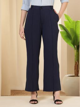 FITHUB - Navy Blue Women Formal High Waist Wide Leg Pant
