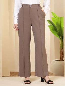 FITHUB - Brown Women Formal High Waist Wide Leg Pant