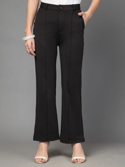 Style Quotient - Women Solid Black High Waist Polyester Pant