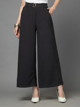Style Quotient - Women Solid Black Mid Waist Polyester Trouser