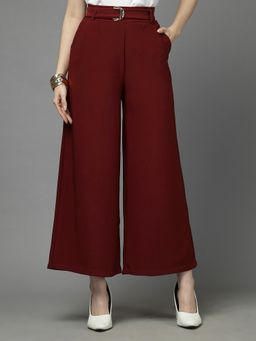 Style Quotient - Women Solid Maroon Polyester Pant