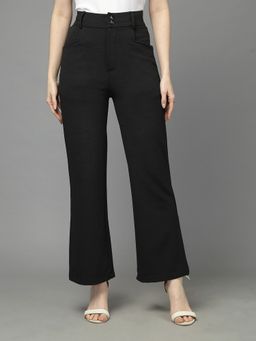 Style Quotient - Women Solid Black Mid Waist Polyester Trouser
