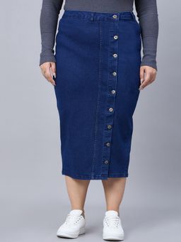 Style Quotient - Women Plus Size Mid Blue Bodycon Midi Skirt