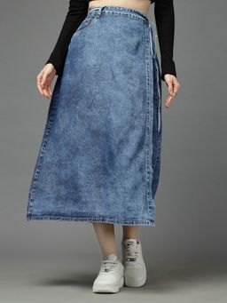 Style Quotient - Women Mid Blue A-Line Maxi Skirt