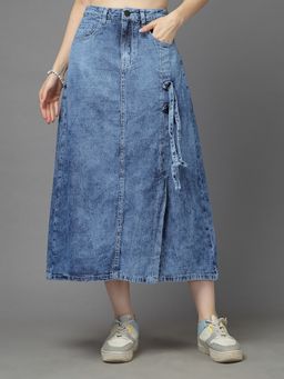 Style Quotient - Women Mid Blue A-Line Skirt