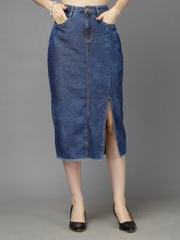 Style Quotient - Women Mid Blue Slim Skirt