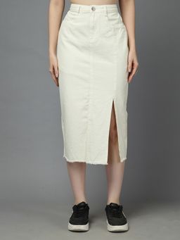 Style Quotient - Women Off White Slim Skirt