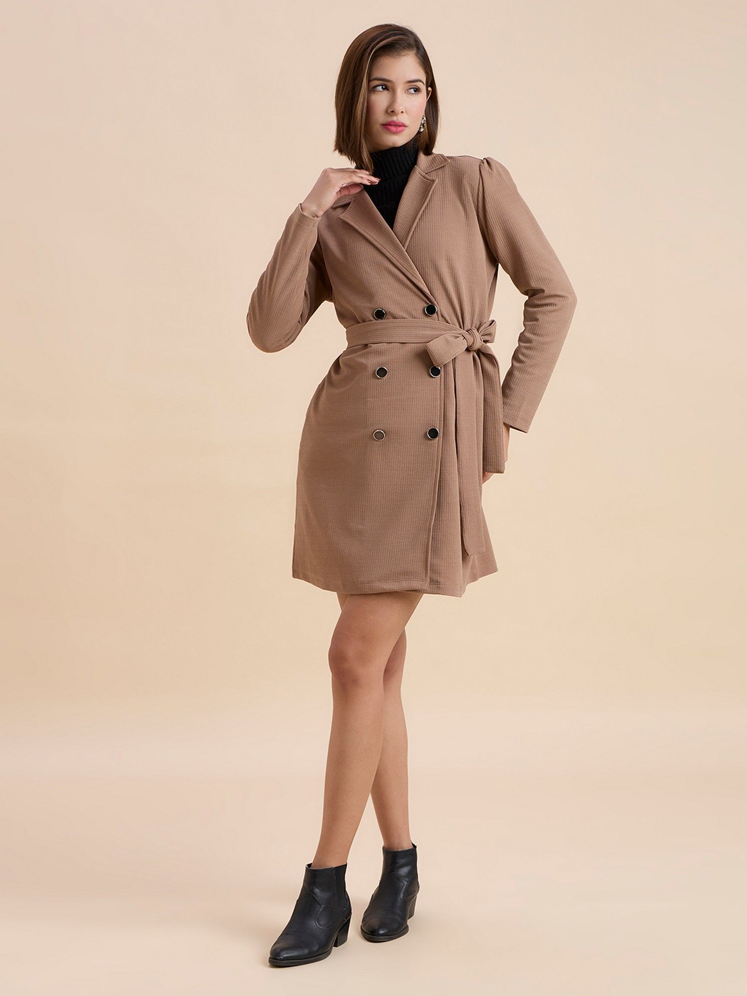 style quotient Women Solid Brown Texture Casual Trench Coat-picture-41