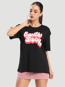 Bene Kleed - Black Women Oversized Graphic Print Half Sleeves Crew Neck T-Shirt