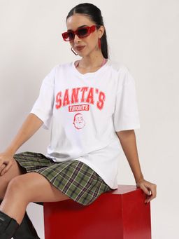 Bene Kleed - White Women Oversized Graphic Crew Neck T-Shirt