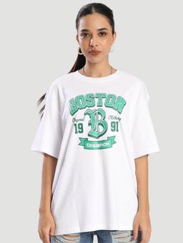 Bene Kleed - White Women Half Sleeve Graphic Printed T-Shirt